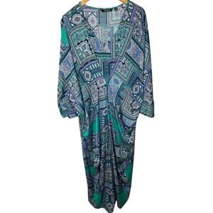 IMAN Mid Century Modern Boho Blue Purple & Black Glam Maxi Swim Coverup Small
